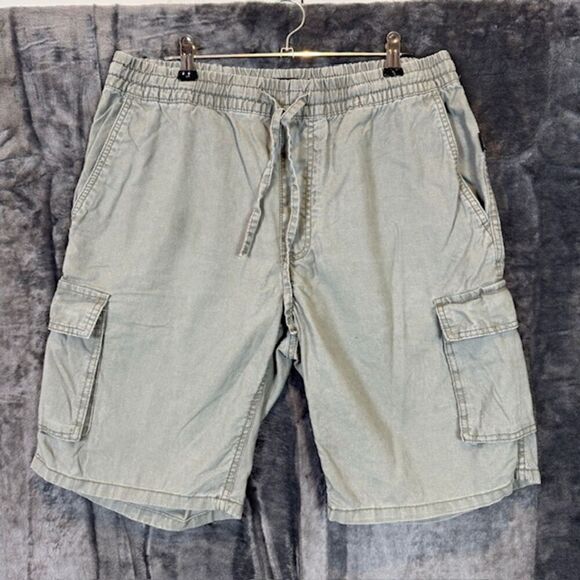 Onia Linen Blend Cargo Shorts Olive Green Elastic Drawstring Waist Size Medium - Picture 1 of 10